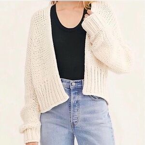 Free People Cream Open-Knit Cardigan boxy slub cotton size S